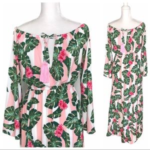 Lovers Friends pink green leaf long maxi dress OTS